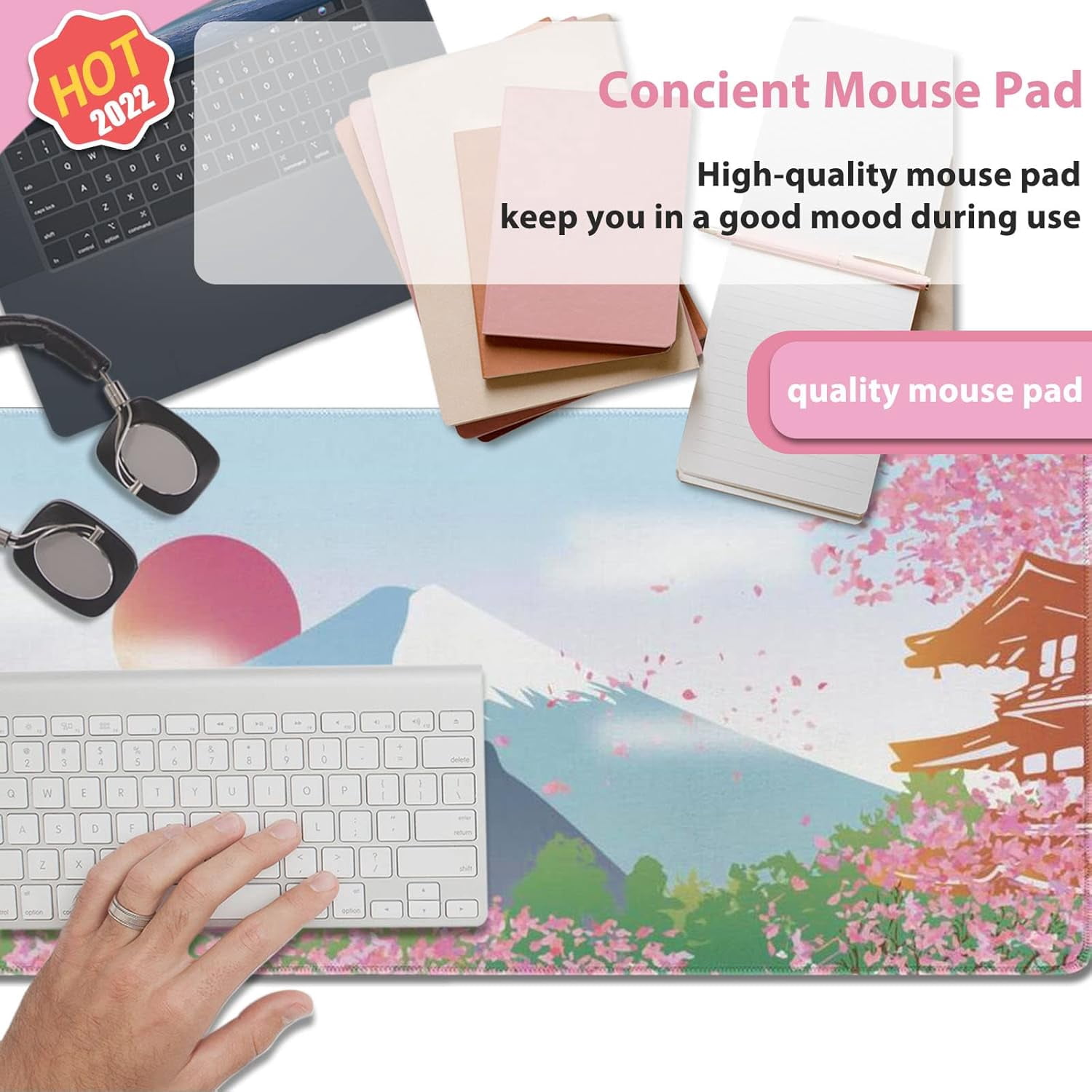 Large Gaming Mouse Pad, Anti-Slip Extended Mouse Pad,Waterproof Keyboard Pad, Mouse Mat Desk Pad for Gamer Office Home XL 31.5" x 11.8" Japanese Cherry Blossom