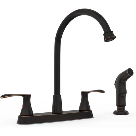 

Brushed Nickel Kitchen Faucet with Side Sprayer Two Handle High Arc 4 Holes 8 Inch Centerset Stainless Steel Kitchen Sink Faucet with Pull Out Sprayer