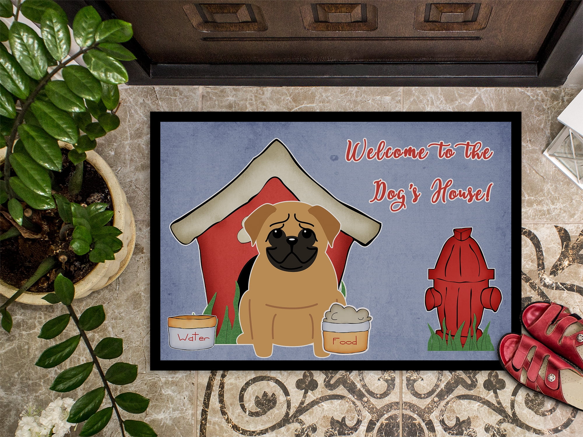 Dog House Collection Pug Brown Door Mat