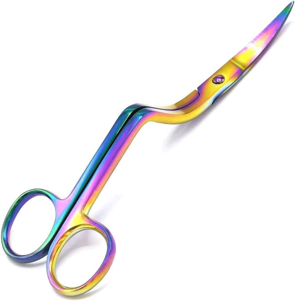 BalyFovin 6 Curved Blade Embroidery Scissor Bent Handle Rainbow