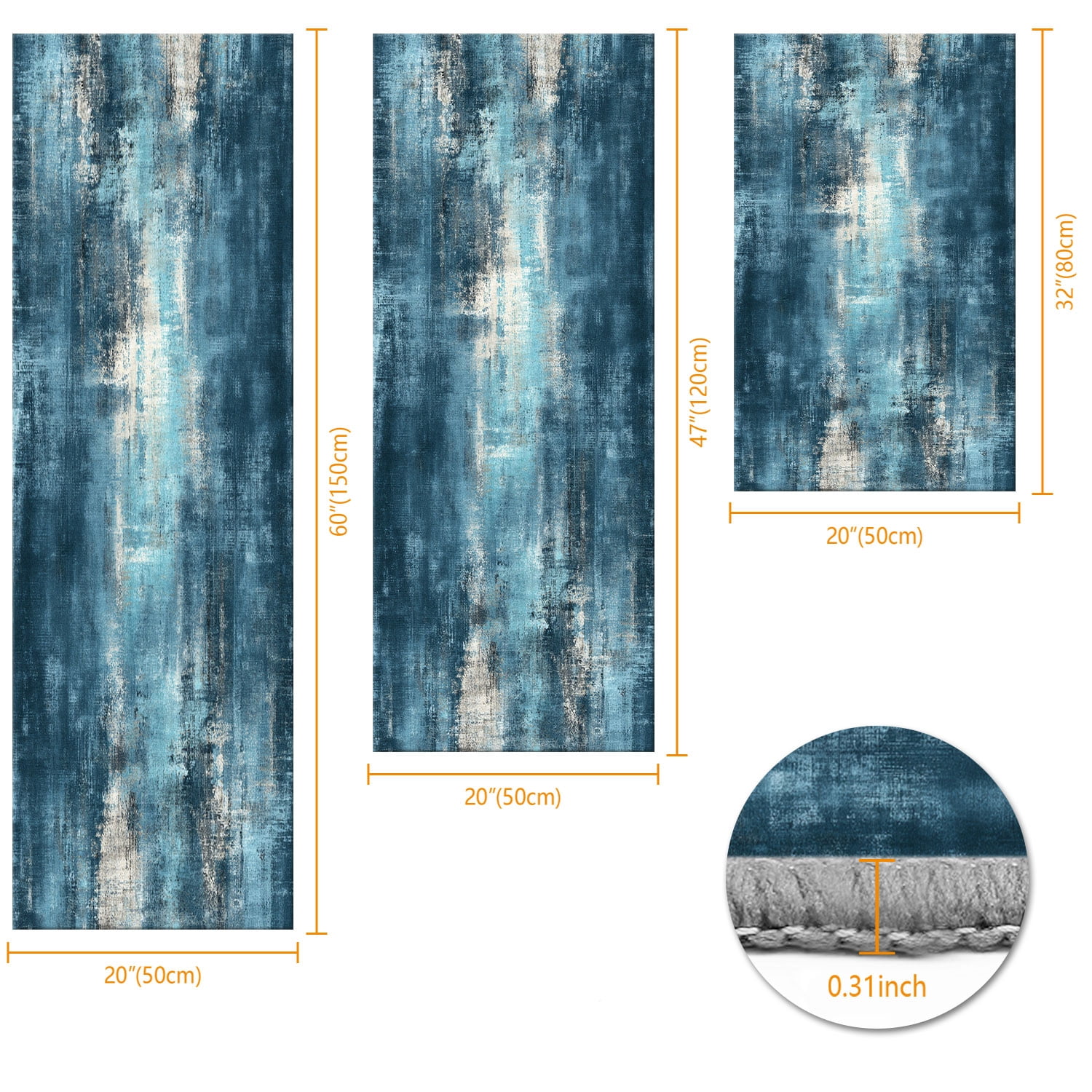 3-Piece Farmhouse Kitchen Rug Set, Washable Anti Slip Striped Floor Mats in 3 Sizes, Stain Resistant Decor Rugs for Kitchen Hallway Bathroom Home Christmas Decor