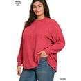thumbnail image 3 of Zenana Women's Plus Size Casual Brushed Melange Hacci Relaxed Fit 7-Button Henley Placket Light Sweater, 3 of 5