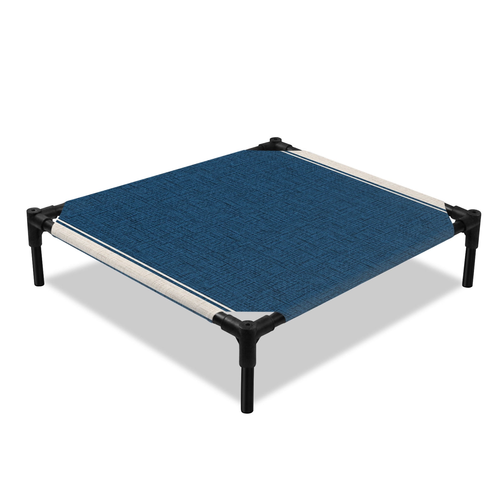 Minimalist Blue Beige Elevated Dog Bed Rustic Traditional Vertical Stripes Pattern Cooling Breathable Outdoor Raised Dog Cot Bed with Metal Frame Non-Slip Feet for Small Dog 20x20in
