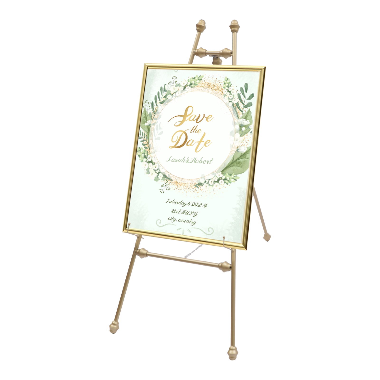 Wuzstar 2 Pcs Metal Floor Easel Stand Portable Golden Wedding Tripod Stand with Adjustable Hooks,46.5" Tall