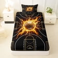 thumbnail image 3 of Castle Fairy Basketball Court Print Twin Sheets 3pcs, Sport Ball Flame Bedding, Black Gold Orange,1 Fitted Sheet, 1 Flat Sheet and 1 Pillowcase, 3 of 6