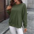 thumbnail image 6 of WTOBBY Women's Button Hem Slit Hoodie, Solid Color Casual Pullover, Long Sleeve Round Neck Top with Side Vent Design and Modern Street Style,Army Green L, 6 of 8