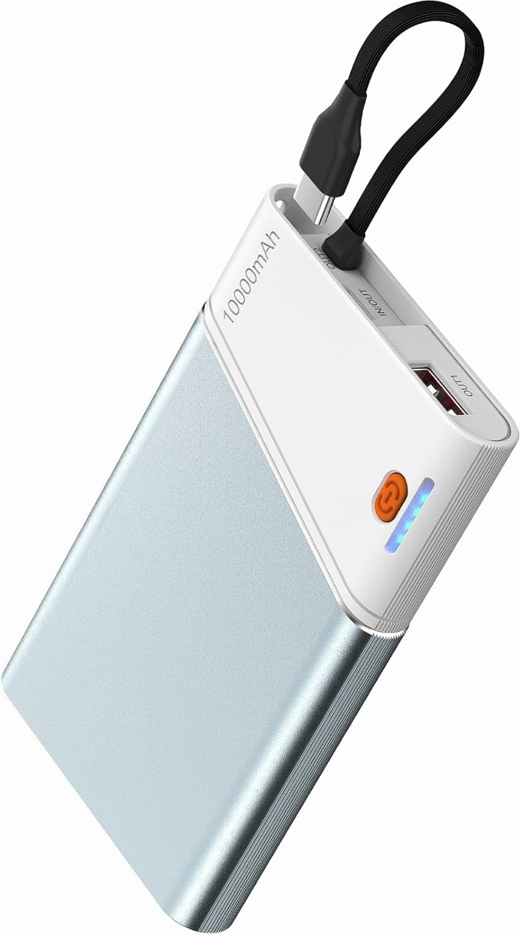 RGHJAR-Portable Charger Power Bank, 10000mAh 22.5W PD Fast Charging Powerbank with Built-in USB C Cable, Slim External Phone Battery Pack for iPhone 17/16/15 Samsung S24 Android etc (Blue)
