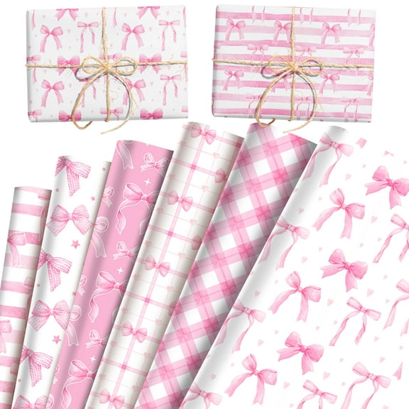 Pink Bow Wrapping Paper Set - Romantic Party Decor & Gift Wrapping for Bridal Showers, Birthday & Girls' Gatherings