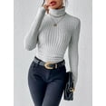 thumbnail image 4 of Pull Col Roulé Élégant Couleur Unie Manches Longues pour Automne Hiver Femmes, 4 of 10