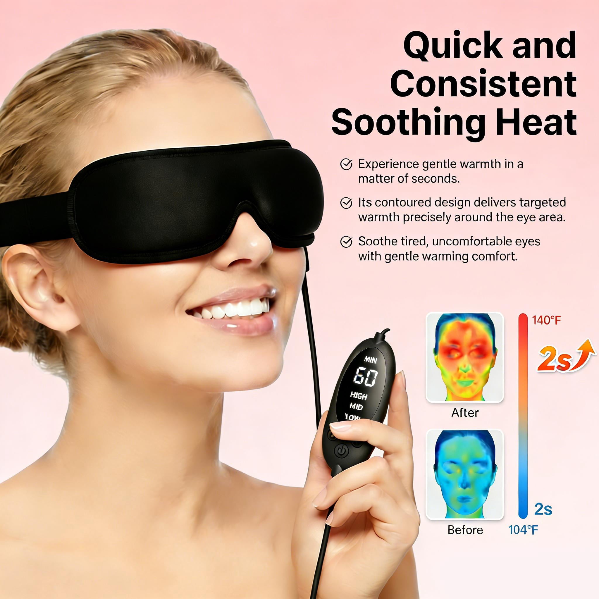 FACEMOON Heated Eye Mask, USB Warm Compress, Dry Eye Relief for Daily Use, Black