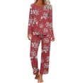thumbnail image 1 of Drppepioner Ensembles de Pyjama pour Femmes, Grande Taille en Liquidation! Chemise de Nuit à Col Rond à Manches Courtes Imprimée pour Femmes et Ensembles de Pantalons Vêtements de Détente Pyjamas avec Poches Rouge, 1 of 6