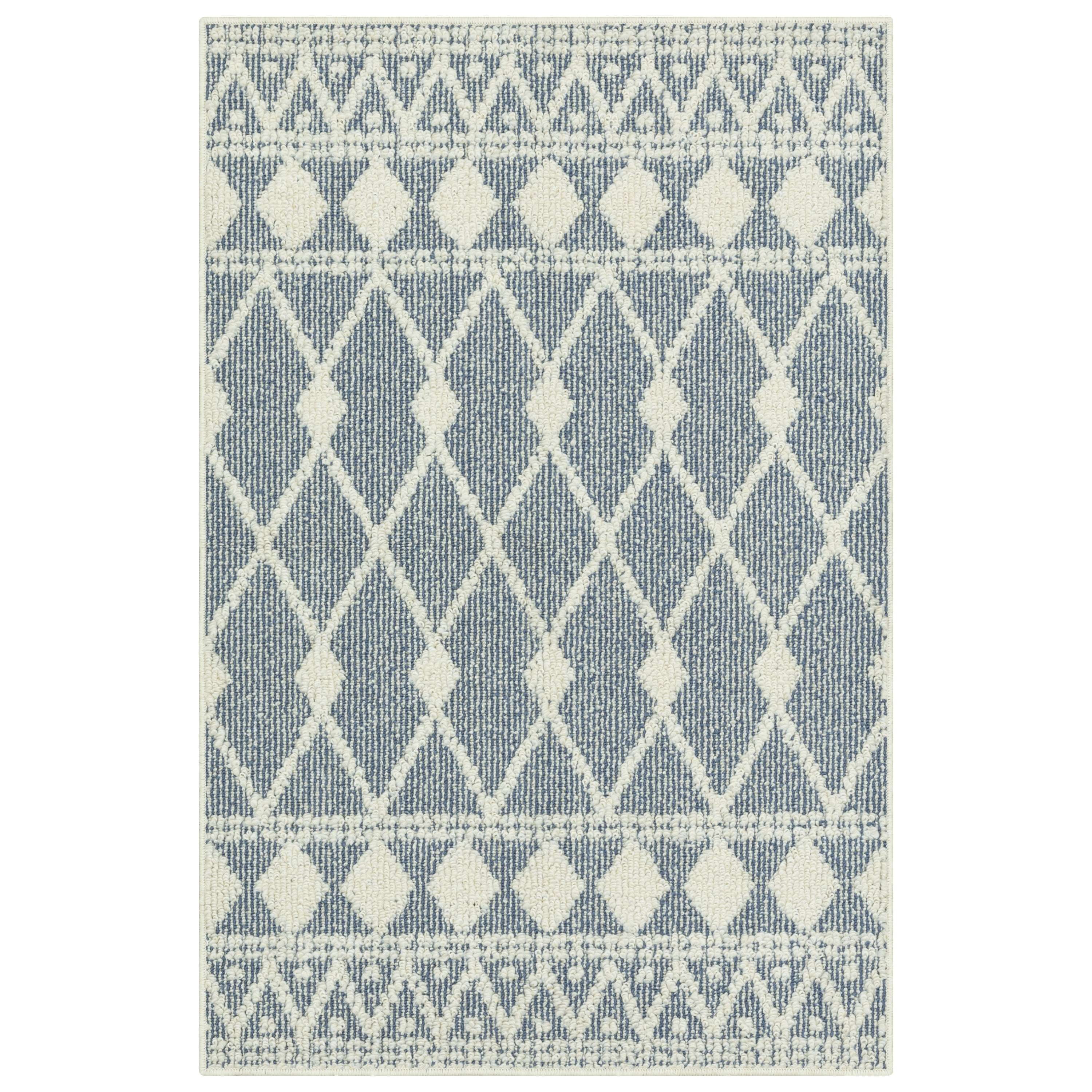 (2 pack) Mainstays Traditional Blue Diamond Indoor Accent Rug with Skid-Resistant Backing, 2'6" x 3'10"