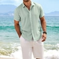 thumbnail image 3 of snullo Men's Linen Shirts Short Sleeve Casual Shirts Button Down Shirt Business Dress Clothing Beach Fashion Summer Tops, 3 of 6