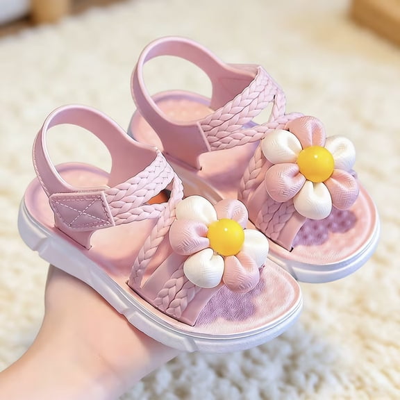 LJEFF Toddler Girls Flower Sandals, Cute Breathable Non-Slip Lightweight Comfy Open-Toe Summer Shoes for Girls Pink Size 12.5