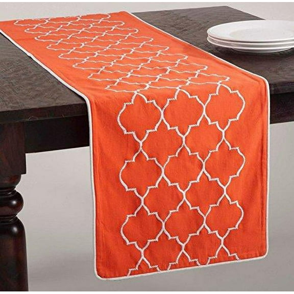Fennco Styles Malaga Stitched Moroccan Cotton Table Runner (Tangerine)