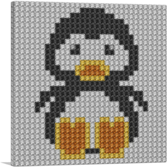 ARTCANVAS Penguin Emoticon South Pole Jewel Pixel Canvas Art Print - Size: 26" x 26" (1.50" Deep)