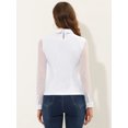 thumbnail image 3 of Unique Bargains Femmes Panneaux de Maille Tops Manches Longues Point Col Blouse de Travail Blanc XL, 3 of 4