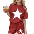 thumbnail image 2 of Spazoro Toddler Girls 2PC Outfit Set, Star Print Casual Short Sleeve T-Shirt & Shorts Summer Clothes Set for Kids Red Size 5-6, 2 of 8