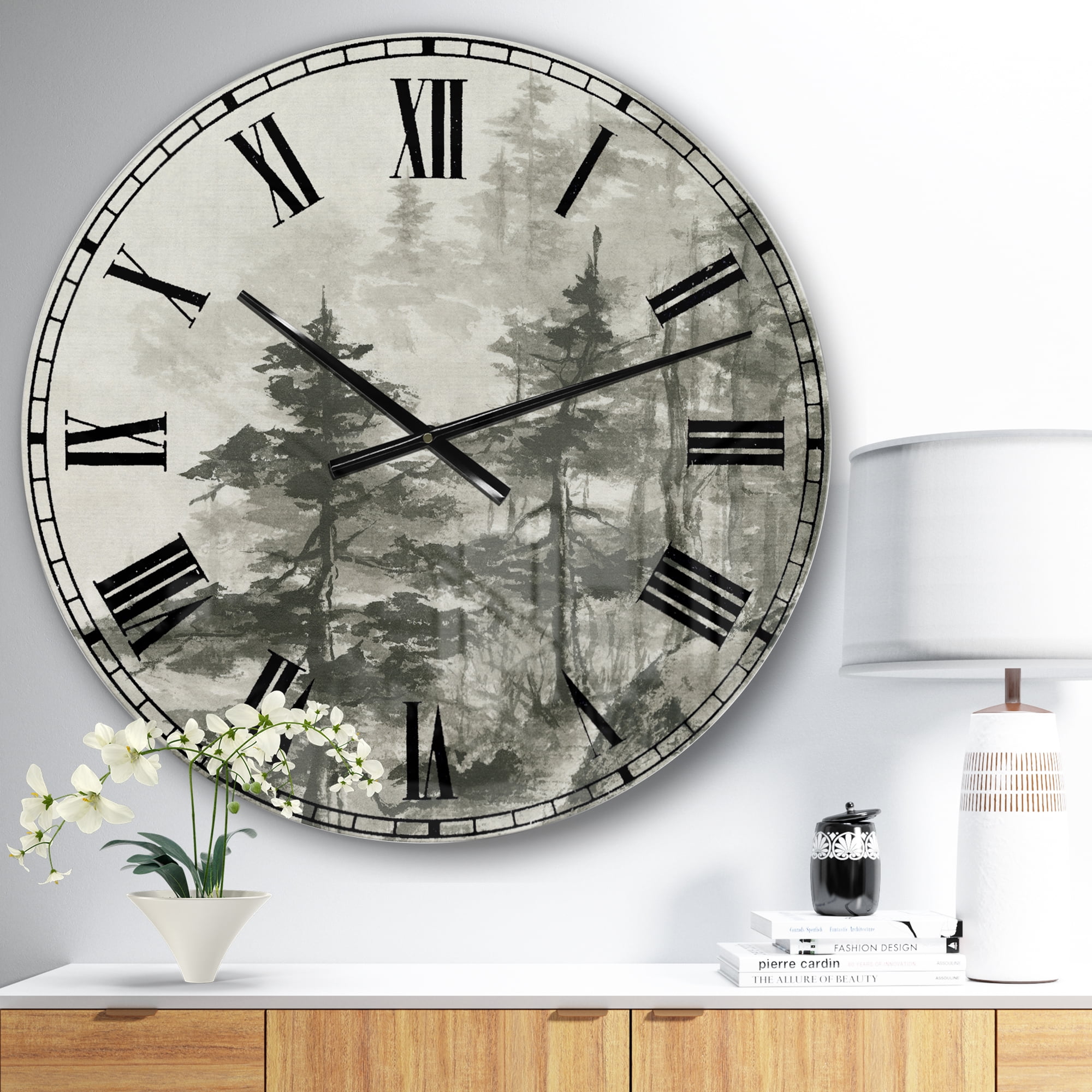 Designart Oversized Gray Analog Round Cabin Lodge Modern Wall Clocks