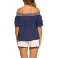 thumbnail image 3 of INSPIRAR CHIC Blusas de Verano Boho Casual para Mujeres con Hombros Descubiertos y Mangas con Volantes L Azul Oscuro, 3 of 6