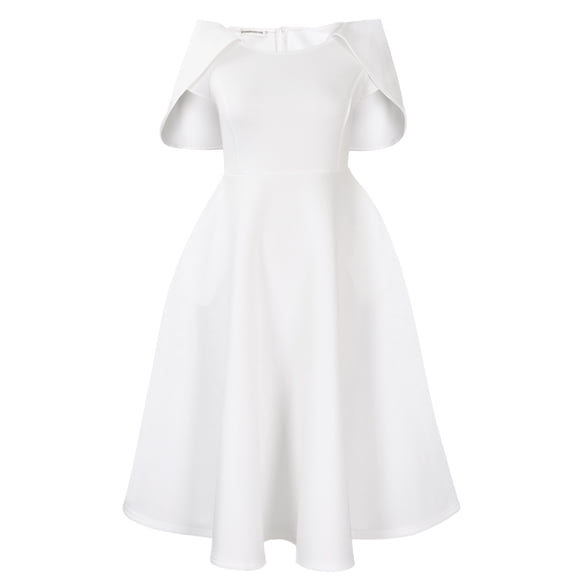 AURA Plus Size Elegant Off Shoulder A Line Midi Dress High Waist Puff Sleeve Summer Banquet African Party Dress