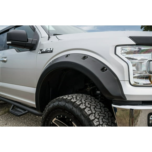 Convient pour Ford Ranger Lund International 2019-2021 Garde-Boue Flare RX135S Style RX-Rivet; Couverture de Pneu 2-1/2 Pouces; Noir Lisse; Tri-Flex ABS Thermoplastique; Hauteur de Flare 5-1/2 Pouces; Ensemble de 4