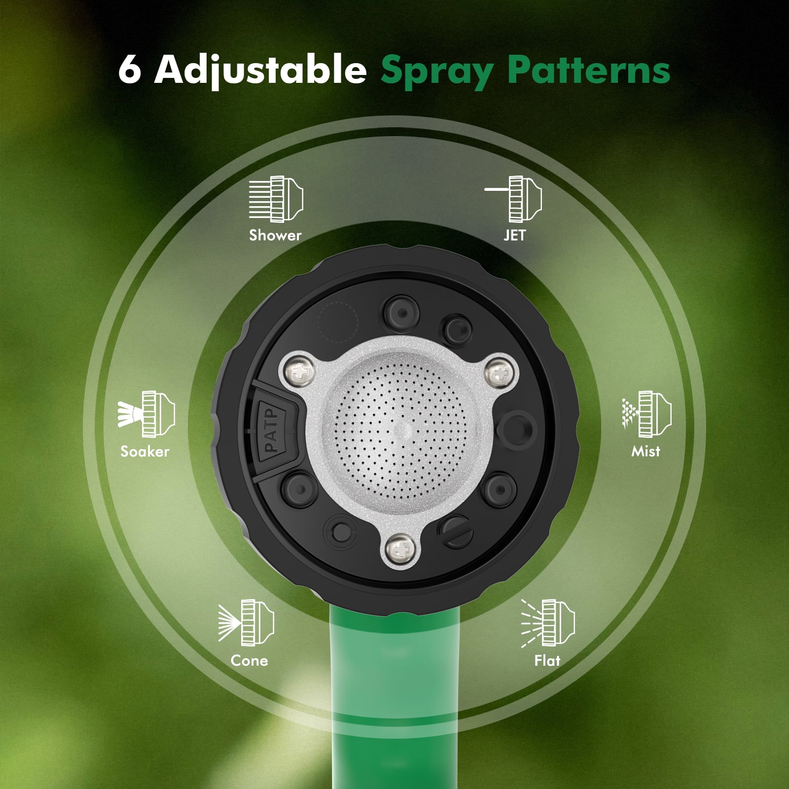 Restmo Water Hose Nozzle with Removable Spray Disc, Heavy Duty Garden Hose Nozzle with 6 Spray Patterns, High Pressure Hand Sprayer for Watering Plants, Washing Cars & Pets, Rear Trigger