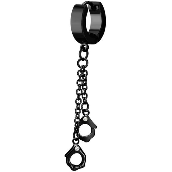 iJewelry2  Black Stainless Steel Dangling Mini Handcuff Chains Huggie Hoop Piercing Earring 14mm