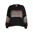 thumbnail image 3 of Dreamers by Debut Women's Plus Size Rainbow Striped Sweater with Puff Sleeves, 3 of 5