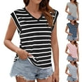 thumbnail image 3 of WTXUE Tank Tops Sleeveless, Scoop Neck Women's V-Neck Striped Casual Vest Summer Casual Top Solid Casual Tops for Women Gray S, 3 of 9