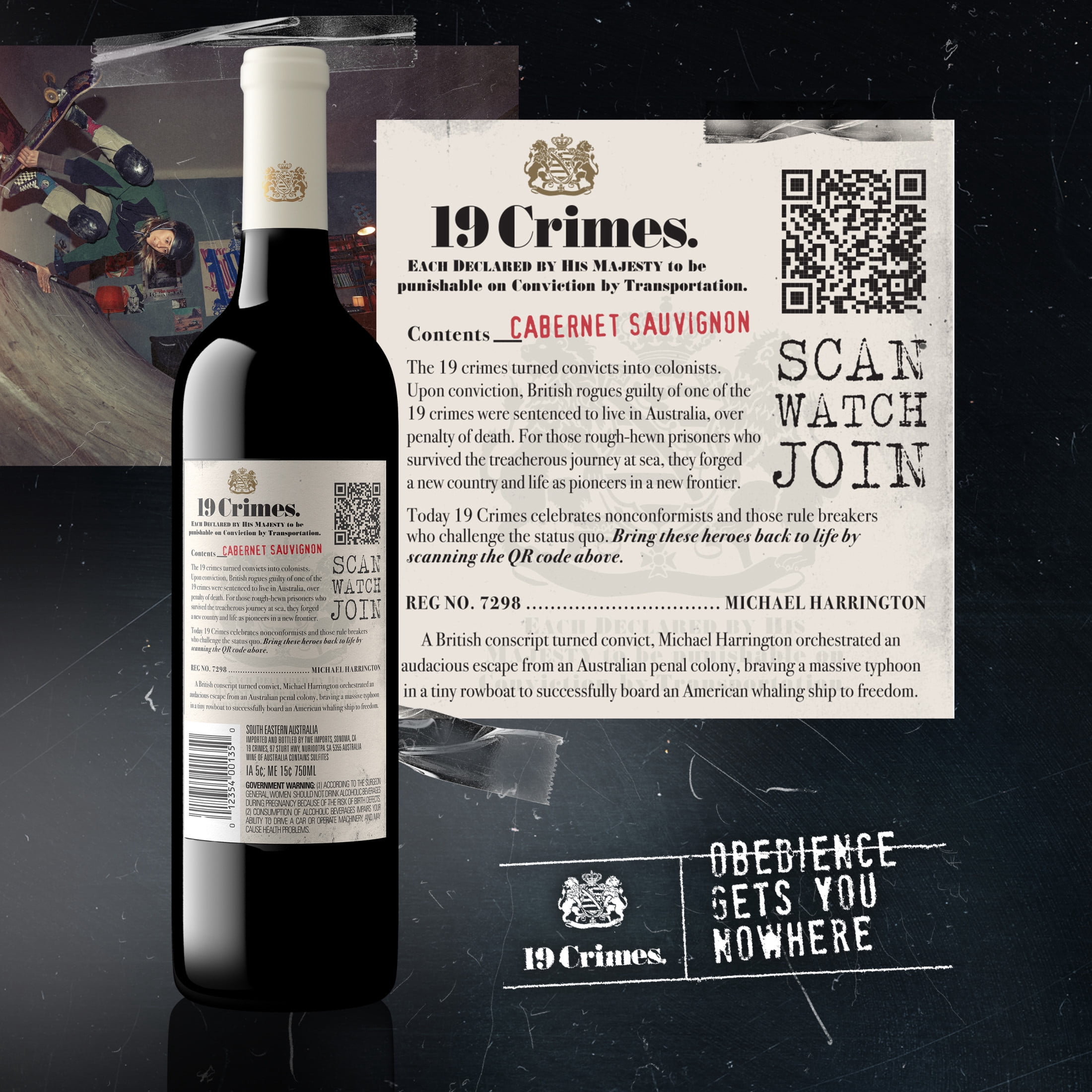 19 Crimes Cabernet Sauvignon Red Wine, 750ml Glass wine bottle