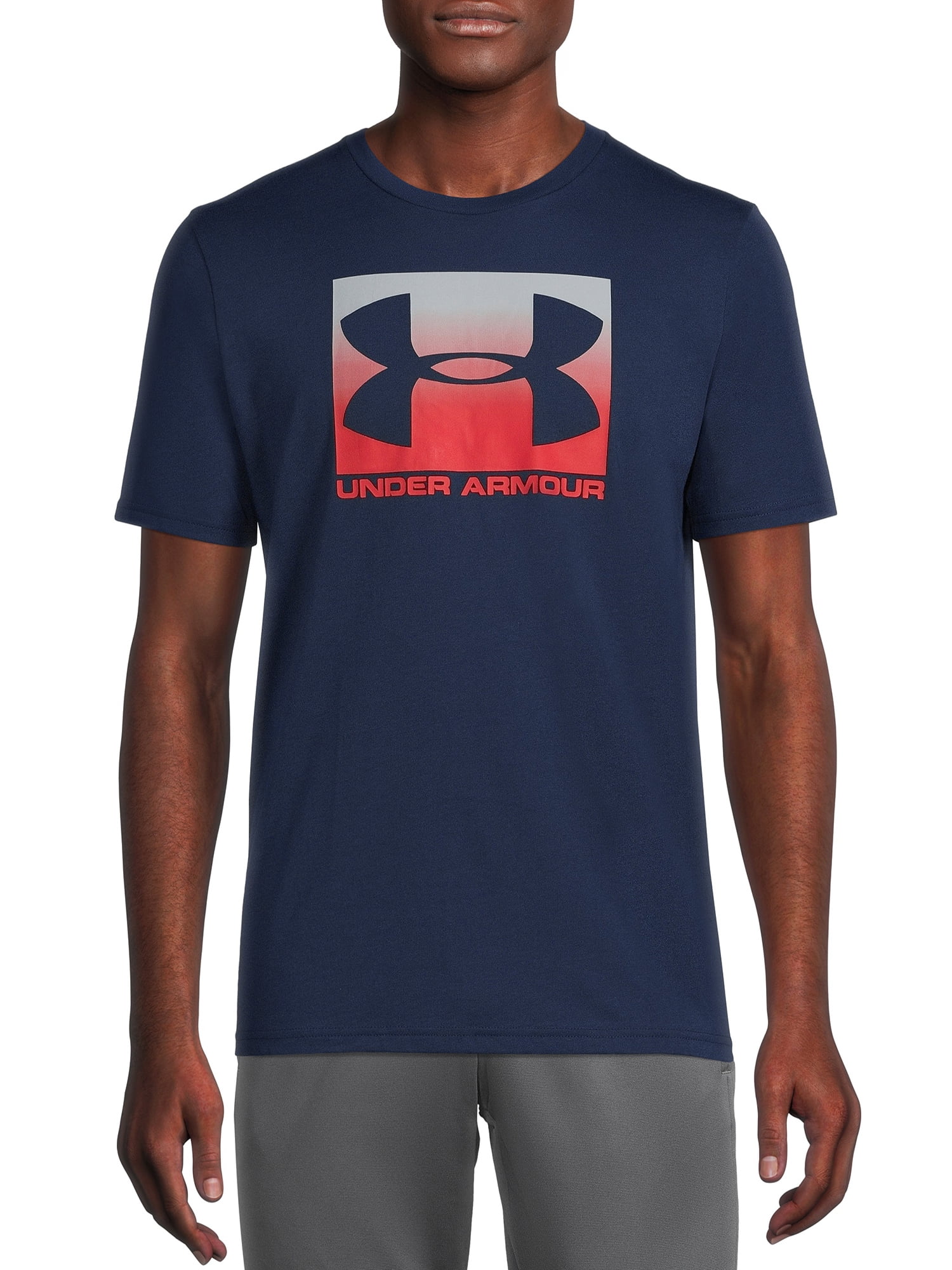 Under Armour Mens Boxed Sportstyle T Shirt Tee Top Navy Blue Red Sports Gym 