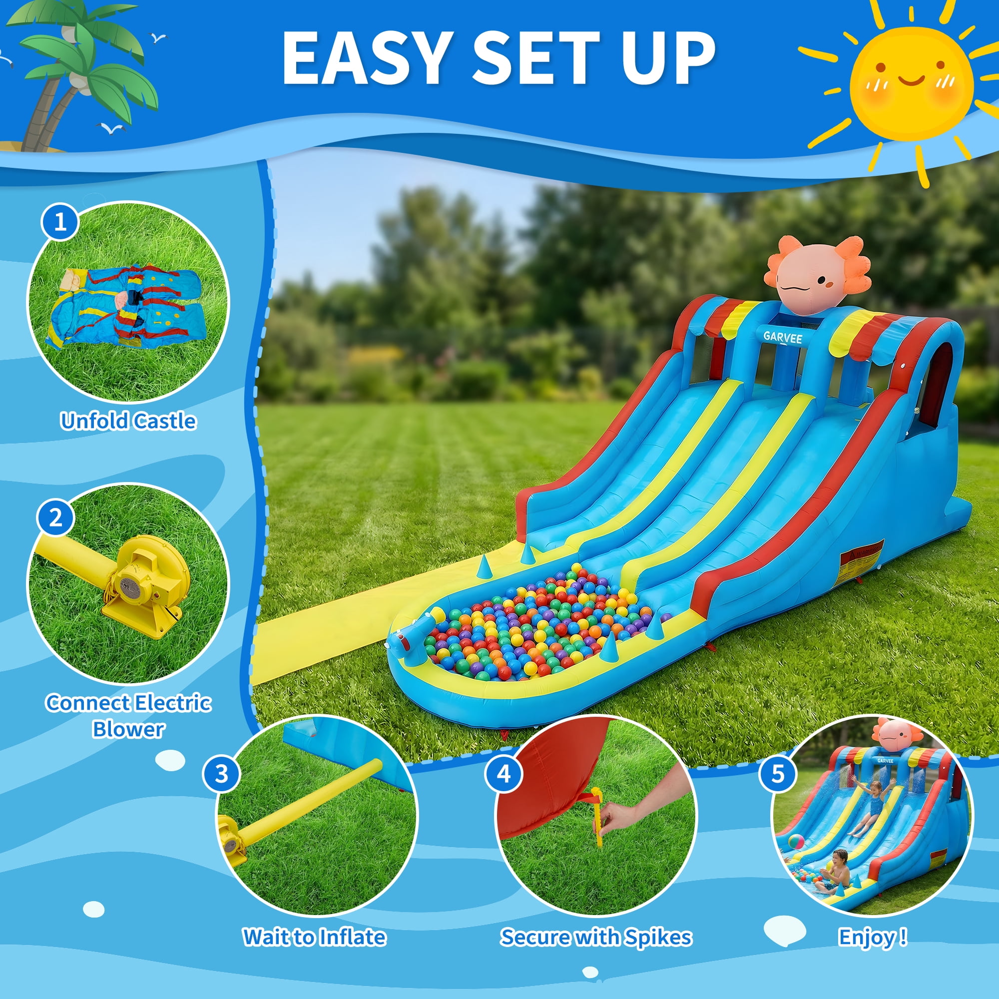 Inflatable Bouncy Castle Water Park for Kids – Large Pool, Dual Slides, Climbing Walls, Durable Oxford, Outdoor & Indoor Playhouse – Garden Playground