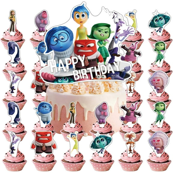 50Pack Inside Theme Cake Toppers Cupcake Toppers,Out Birthday Party Supplies Cake Decorations For the Inside Out party decoration