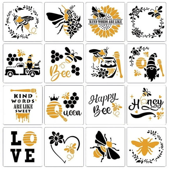 CANKER 24pcs Bee Flower Drawing Templates Large Resuable DIY Graffiti Stencils 6''x 6''