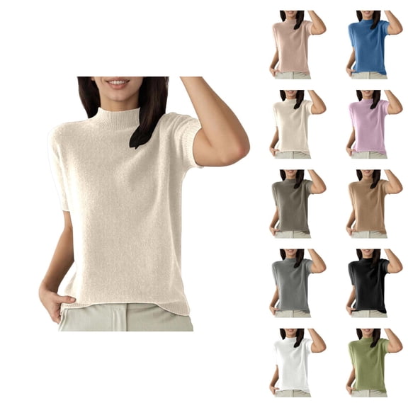 Short Sleeve Sweater for Women Plain Basic Casual Neck T Shirts Pullover Shirt Womens Undershirts