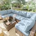 thumbnail image 2 of Pakunoda 14 Pieces Outdoor Replacement Cushions, 5” High-Density Foam Sectional Cushions Couch, 6 Seat Patio Conversation Sets for Rattan Wicker, Liner&Cover, Sky Blue, 2 of 7