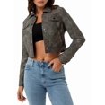 thumbnail image 3 of Veste Courte en Similicuir pour Femme, Col Rabattu, Poche à Rabat, Boutons-Pression, Manteau Rétro, Gris, P, 3 of 9