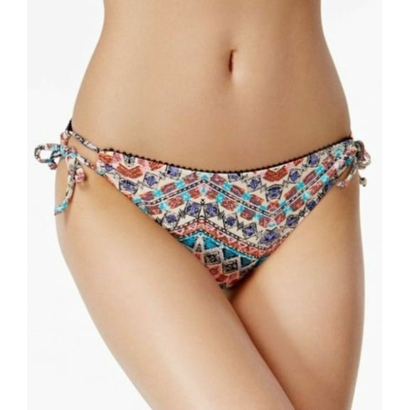California Waves BEIGE MULTI Tribal-Print Keyhole Bikini Swim Bottom, US X-Large