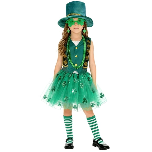 FEIFLY Child Outfits Sets Kids Children Court Dress Party Performance Outfit Elegant Attire For St. Patrick's Day Events Carnival Party Clothes