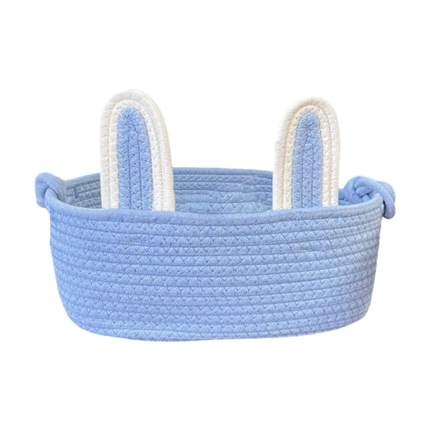 Cesta de conejito para huevos de Pascua, reutilizable, con orejas de conejo, para picnic azul