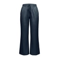 thumbnail image 5 of Delayuji Women's Satin Wide Leg Pants Fashion Casual Solid Color Elastic Waist Drawstring Pant Trousers Lightweight Palazzo Beach Vacation Clothes Work Wear Loungewear, 5 of 6