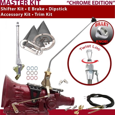 American Shifter 4L80E Shifter Kit Chrome 16 in. E Brake Cable Clevis Trim Kit Dipstick for F2B36