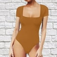 thumbnail image 2 of Siilsaa Women's Square Neck Bodysuit Short Sleeve Shirt Tops Gold,L, 2 of 5