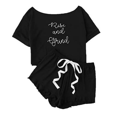 

2021 European And American Women s Clothing Navel Letter Print Short-Sleeve T-Shirt Wave Edge Shorts Suit Pajamas