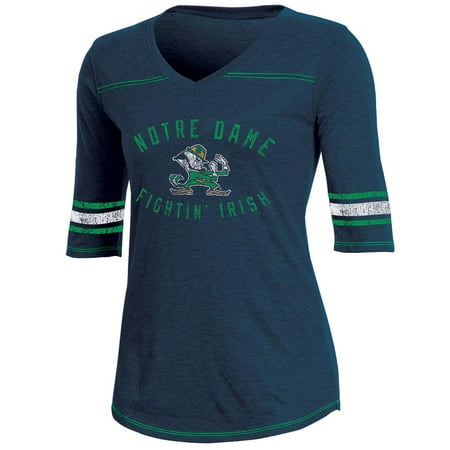 Irish Notre Dame Soccer Ball - Women's Russell Navy Notre Dame Fighting Irish Fan Half-Sleeve V-Neck T-Shirt
