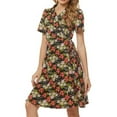 thumbnail image 4 of Fesfesfes Womens Dress Floral Print Round Neck Spring Dress Loose Casual Short Sleeve Boho Beach Knee Length Dress, 4 of 7