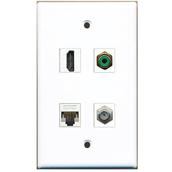 RiteAV - 1 Port HDMI 1 Port RCA Green 1 Port Coax Cable TV- F-Type 1 Port Cat5e Ethernet White Wall Plate