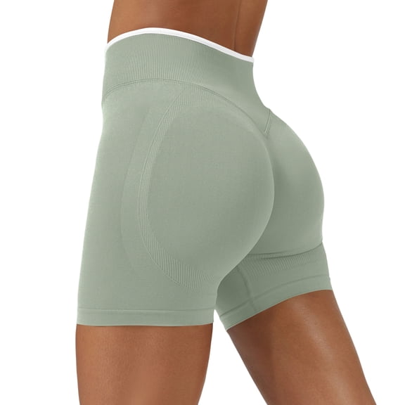 Dresfit Workout Shorts for Woman Tummy Control Ribbed Yoga Shorts Elastic High Waisted Dry-Fit Biker Shorts with Pockets Seamless High Rise Leggings Mint Green XS