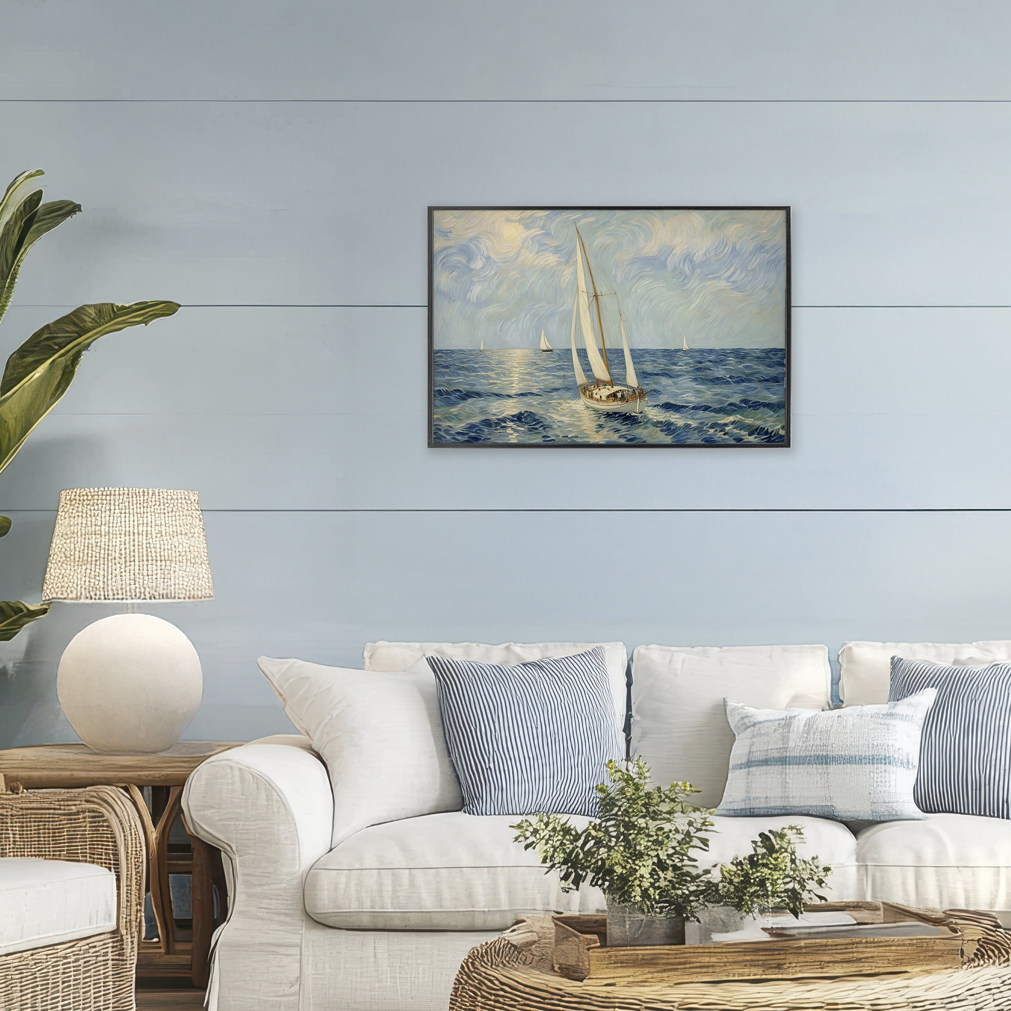 Stupell Industries Sailing Yacht on Blue Sea Black Framed Giclee Art, design by Angie Hawke